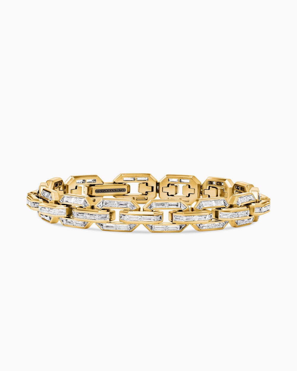 Mens Deco Baguette Link Bracelet in Yellow Gold