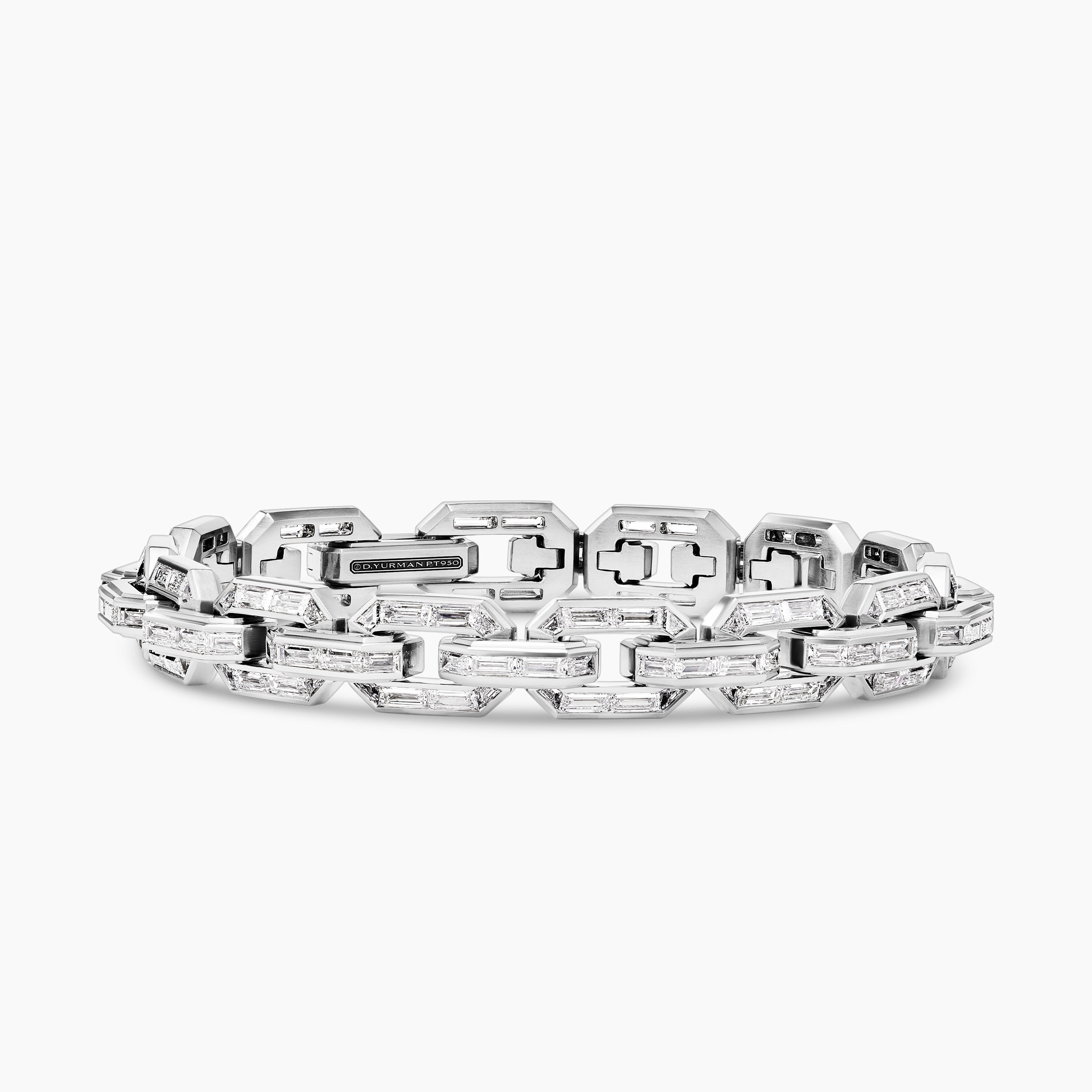Mens Deco Baguette Link Bracelet in Platinum