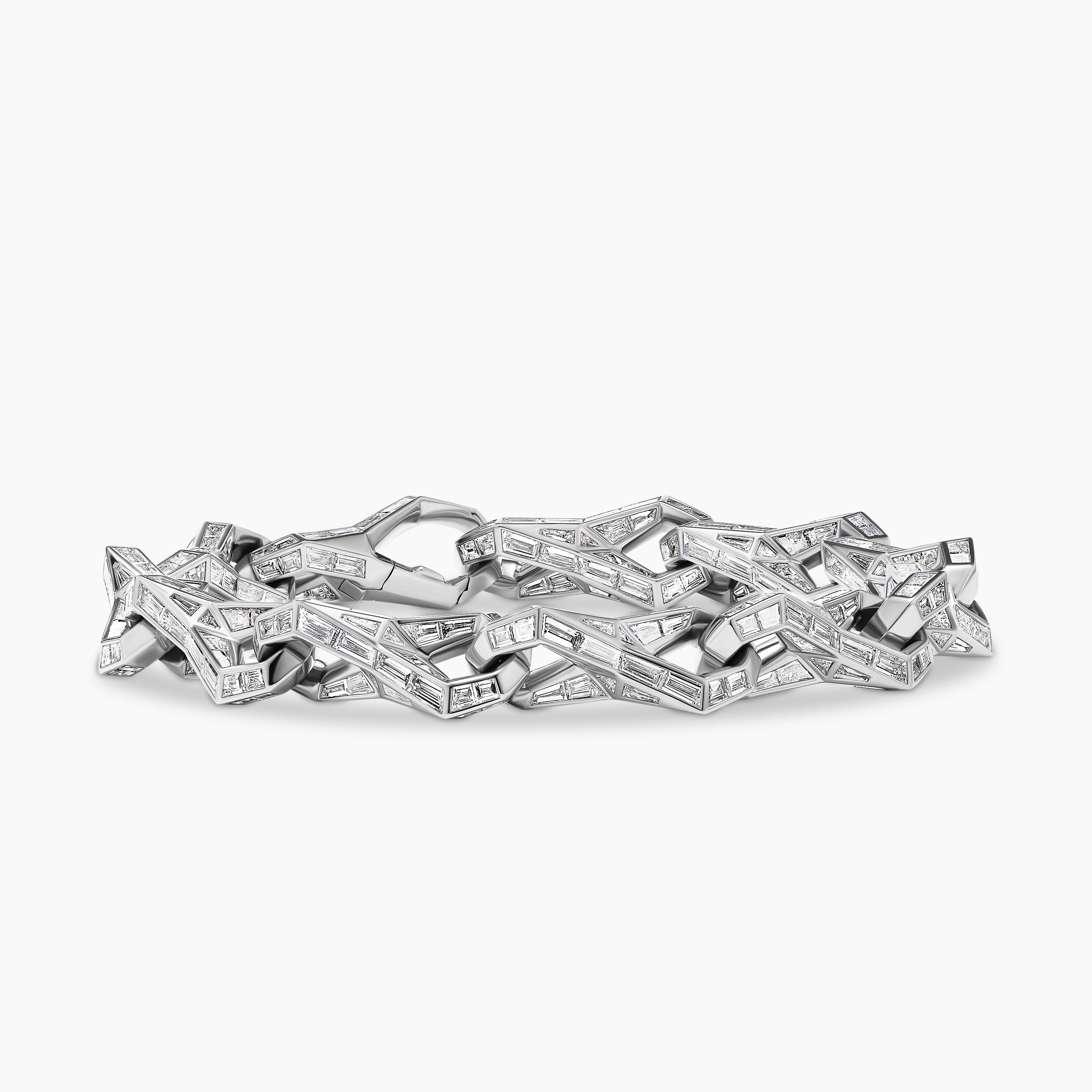 Mens Faceted Chain Link Bracelet in Platinum with Diamonds