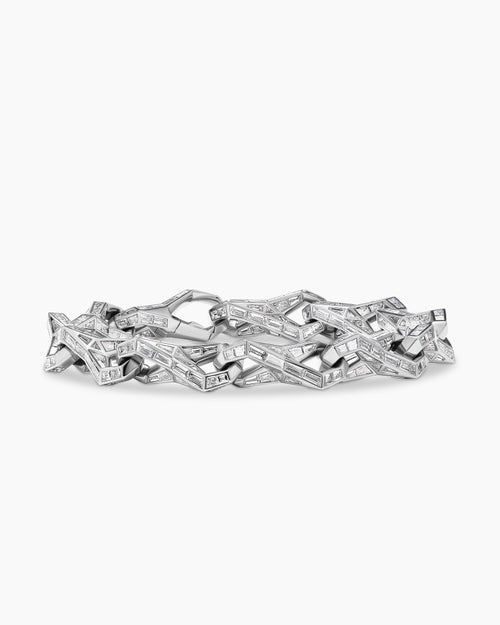 Mens Faceted Chain Link Bracelet in Platinum with Diamonds