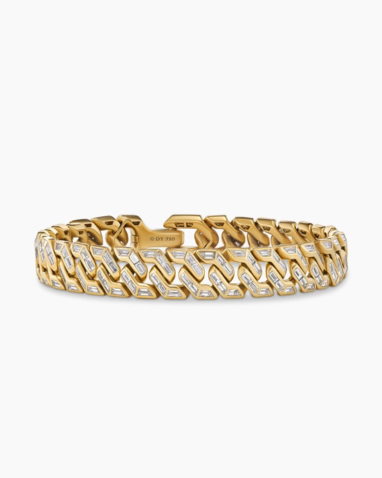Bracelet Curb Chain angulaire en or jaune avec diamants taille baguette