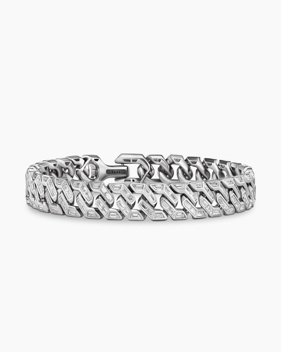 Angular Curb Chain Bracelet in Platinum with Diamonds