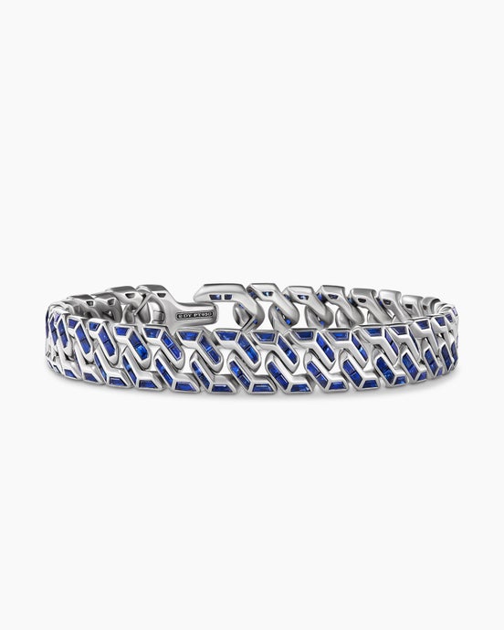 Angular Curb Chain Bracelet in Platinum with Baguette Sapphires