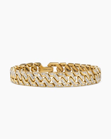 Angular Curb Chain Bracelet in Yellow Gold with Baguette Diamonds