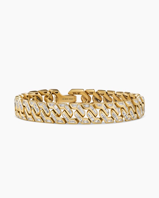 Bracelet Curb Chain angulaire en or jaune avec diamants taille baguette