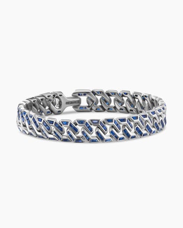 Angular Curb Chain Bracelet in Platinum with Baguette Sapphires