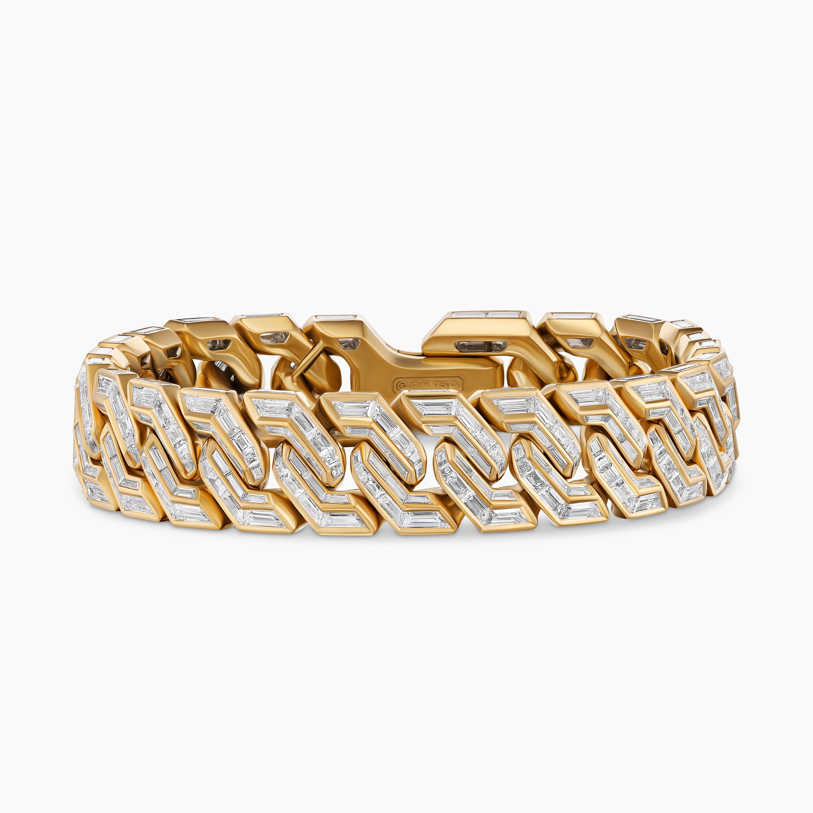 Mens Angular Curb Chain Bracelet in Yellow Gold with Diamonds