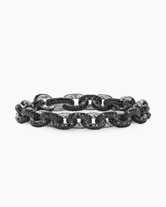 Bracelet Pavé avec chaîne à maillon ovales en or blanc et diamants noirs