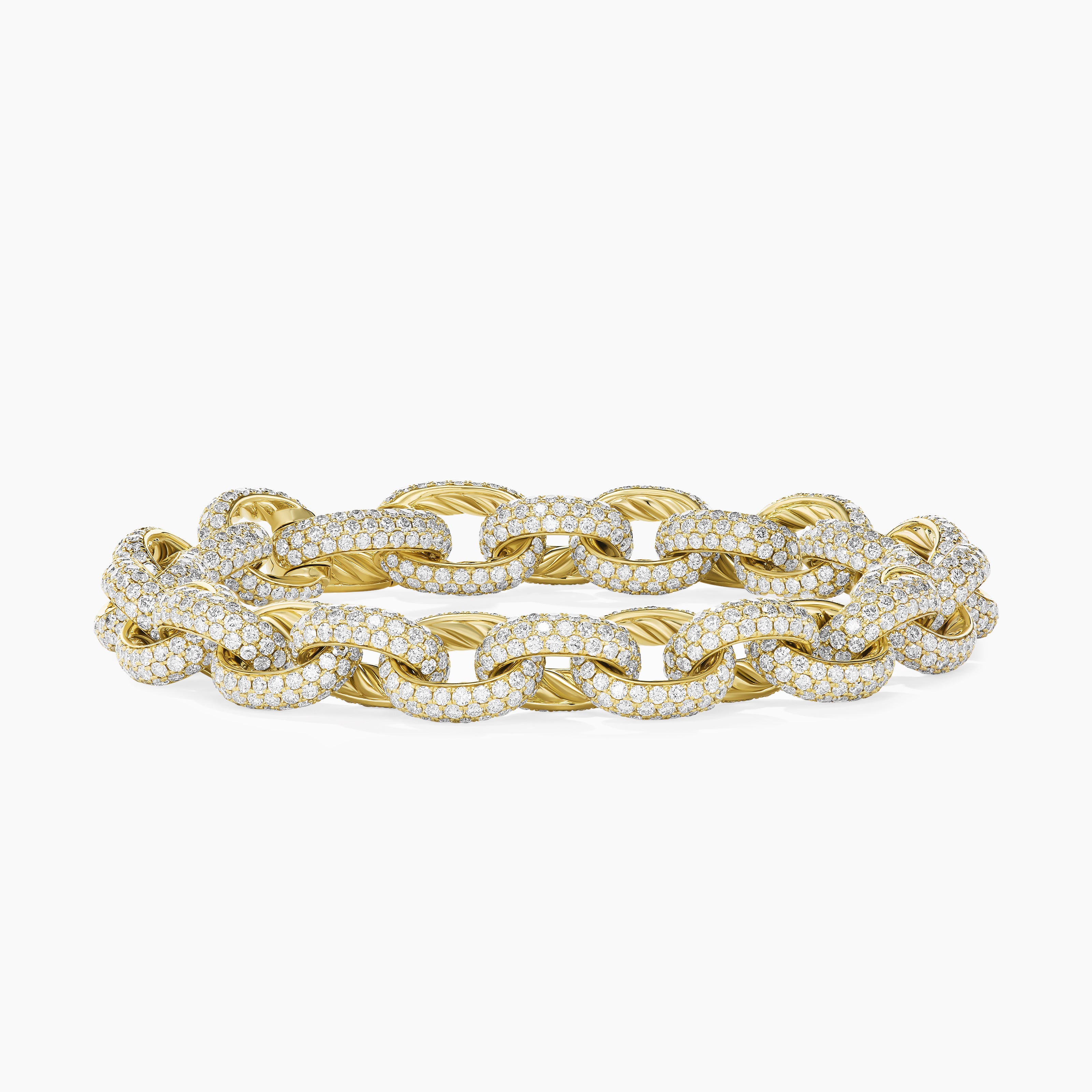 Mens Pav&eacute; Oval Link Chain Bracelet in Yellow Gold