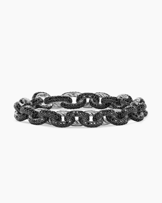 Bracelet Pavé avec chaîne à maillon ovales en or blanc et diamants noirs