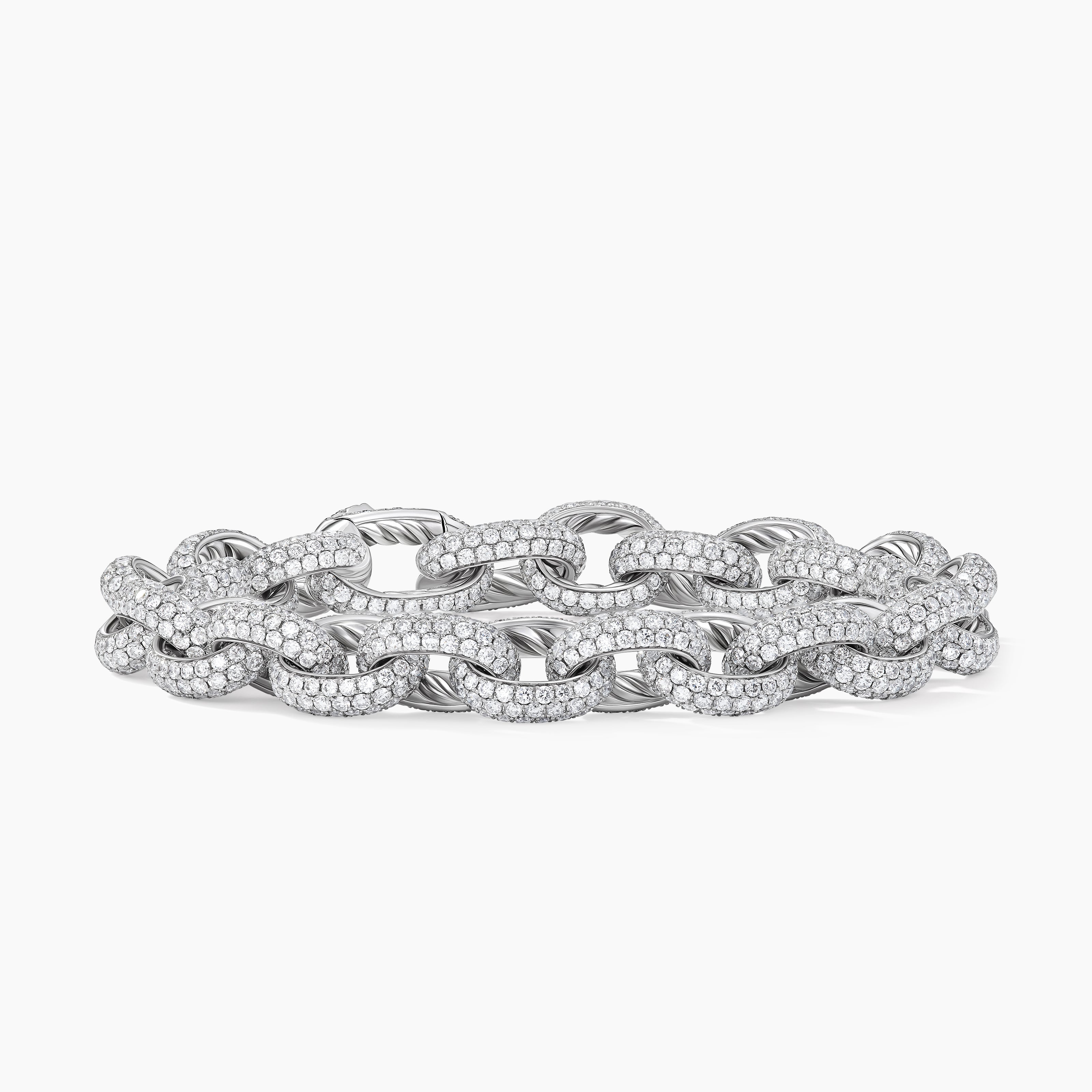 Mens Pav&eacute; Oval Link Chain Bracelet in White Gold