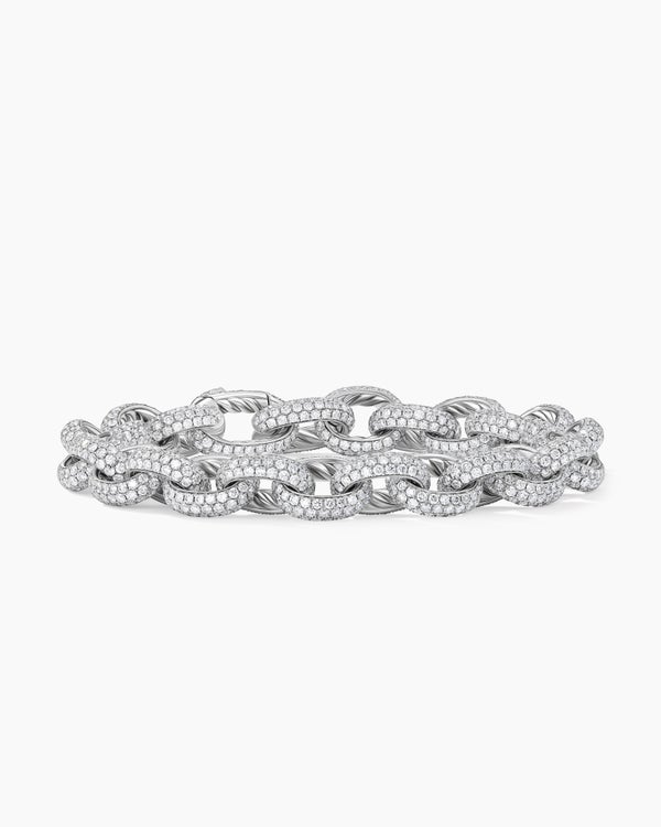 Pavé Oval Link Chain Bracelet in White Gold
