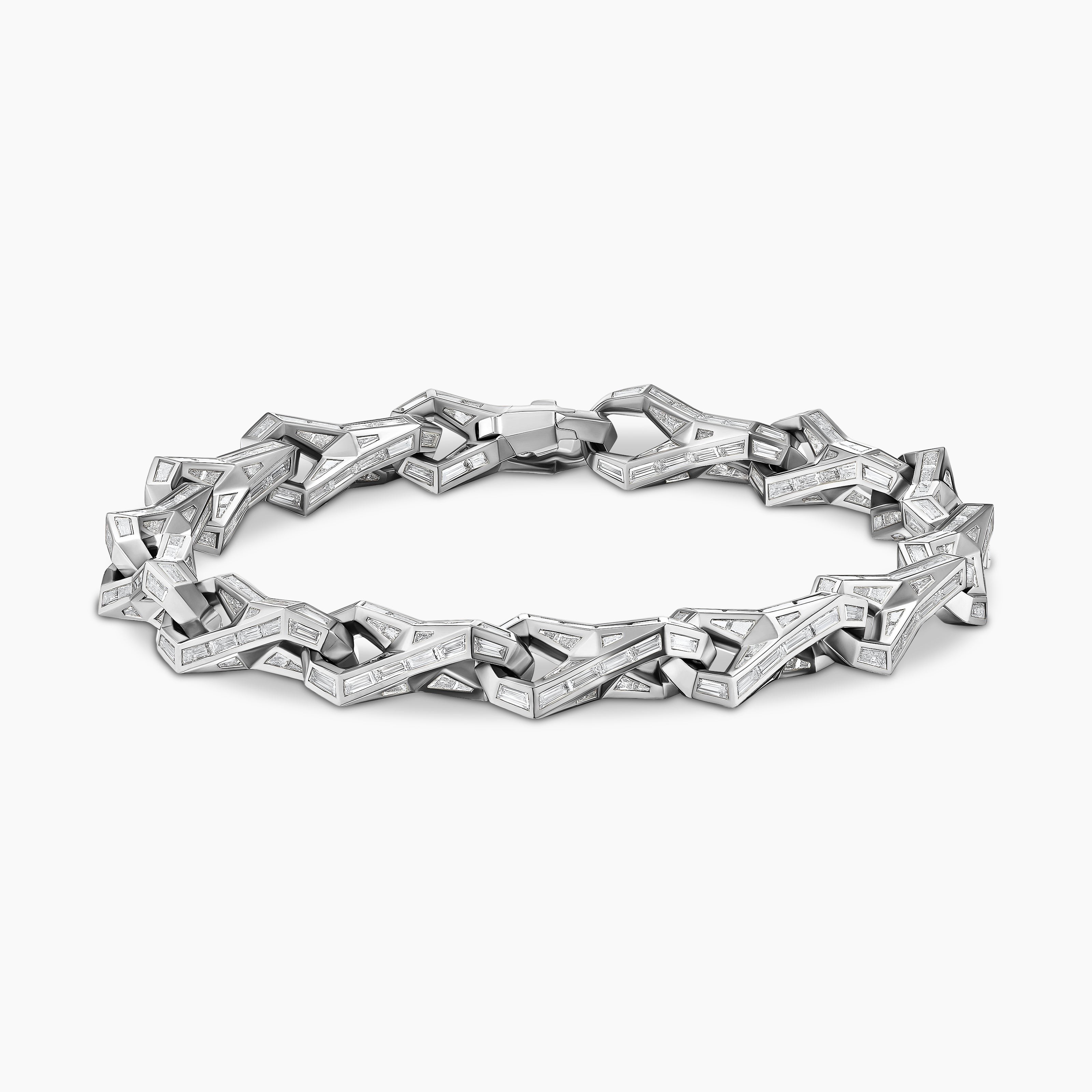 Mens Faceted Chain Link Bracelet in Platinum with Diamonds