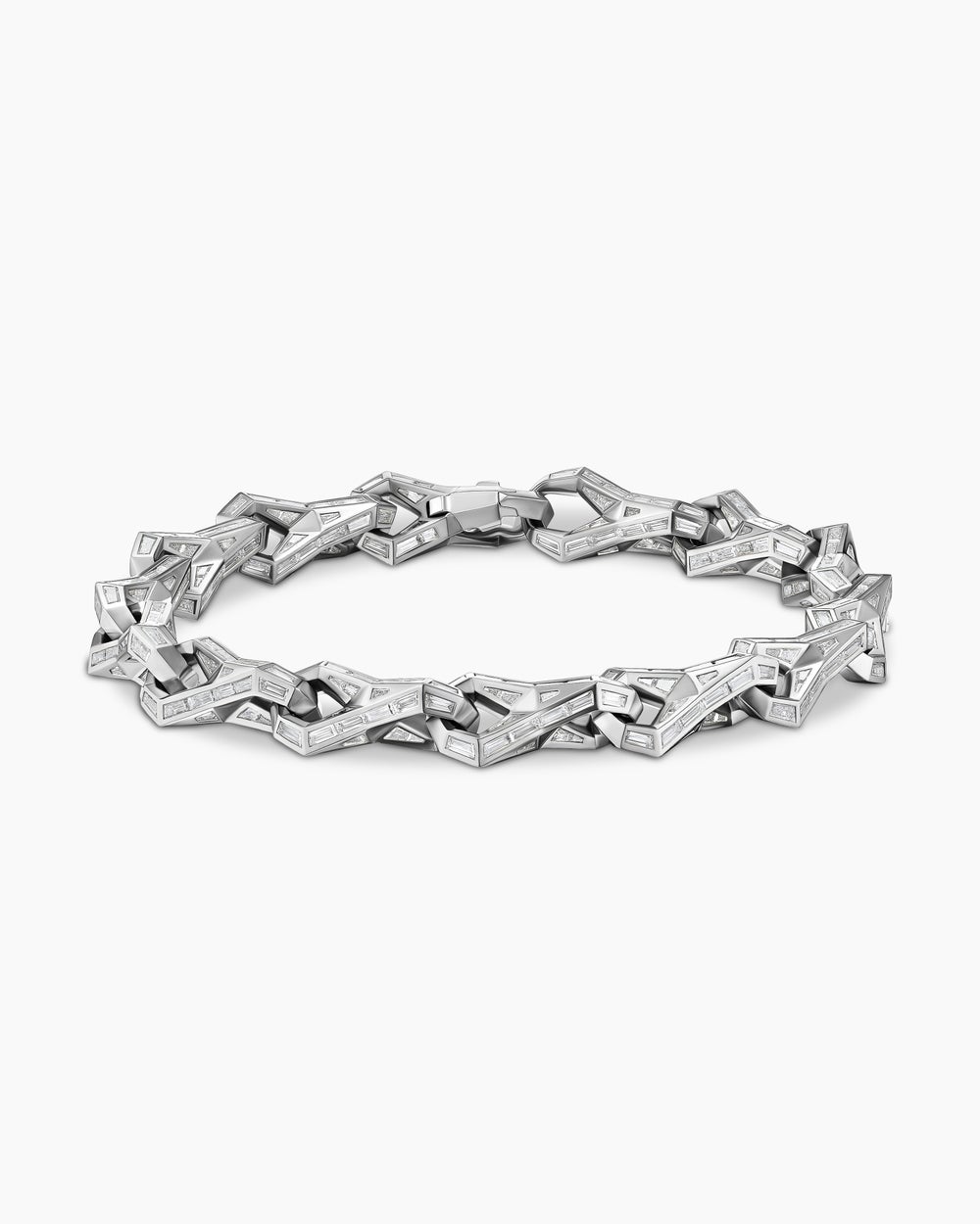 Mens Faceted Chain Link Bracelet in Platinum with Diamonds