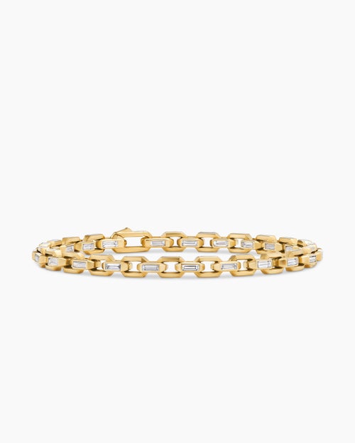Mens Deco Chain Bracelet in Yellow Gold with Diamonds