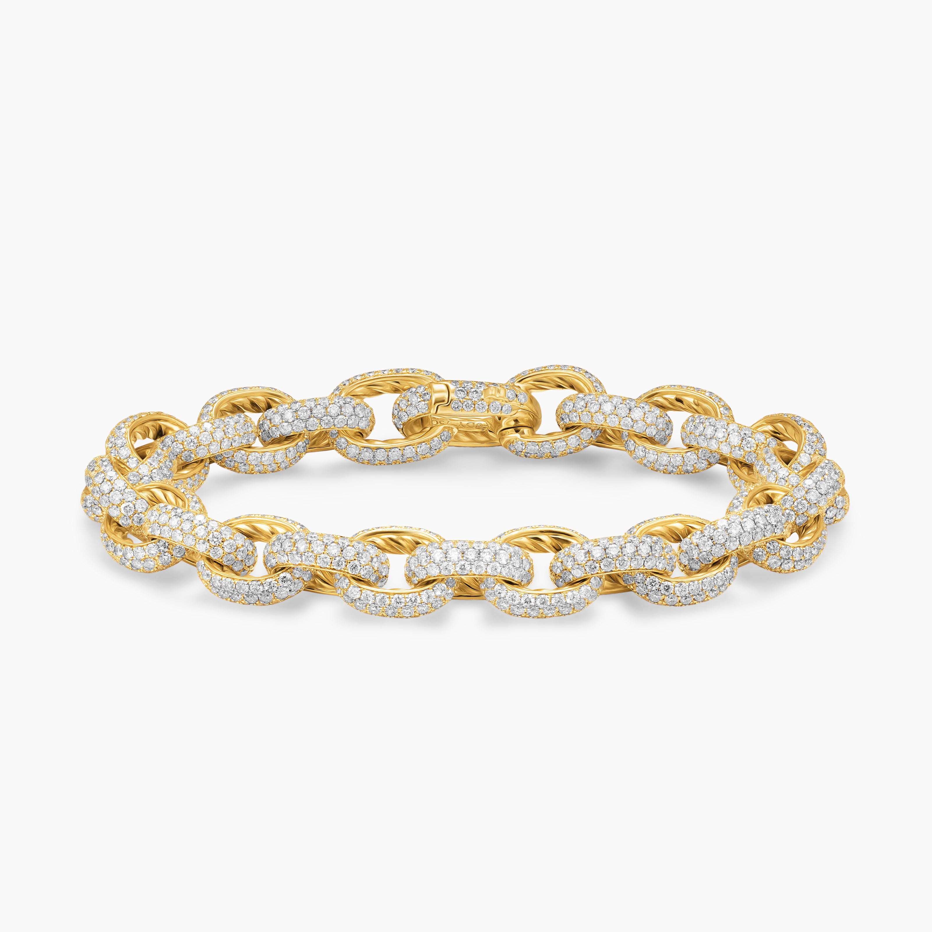 Mens Pav&eacute; Oval Chain Bracelet in Yellow Gold with Diamonds