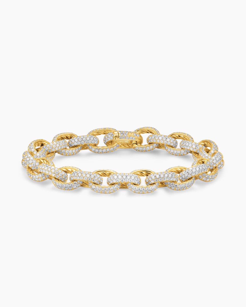 Mens Pavé Oval Chain Bracelet in Yellow Gold with Diamonds