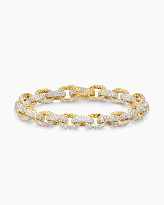 Pavé Oval Chain Bracelet in Yellow Gold with Diamonds