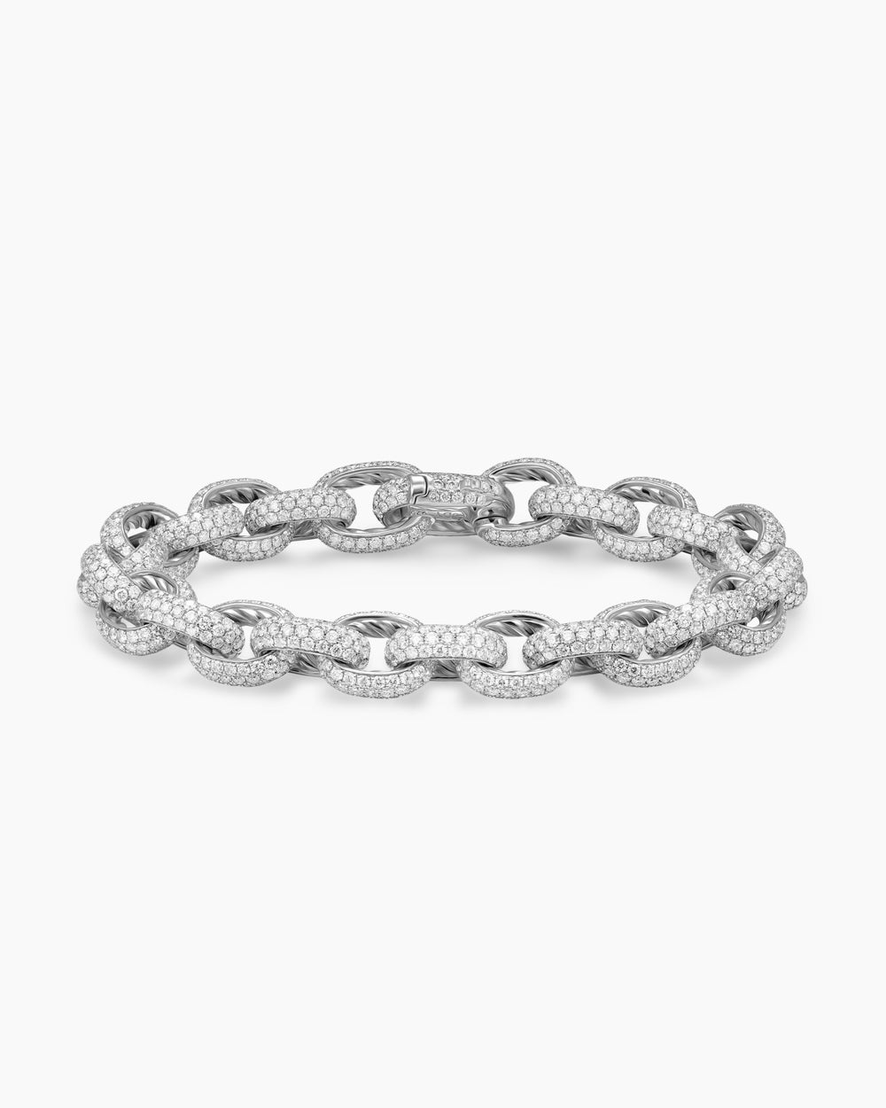 Mens Pavé Oval Chain Bracelet in White Gold with Diamonds