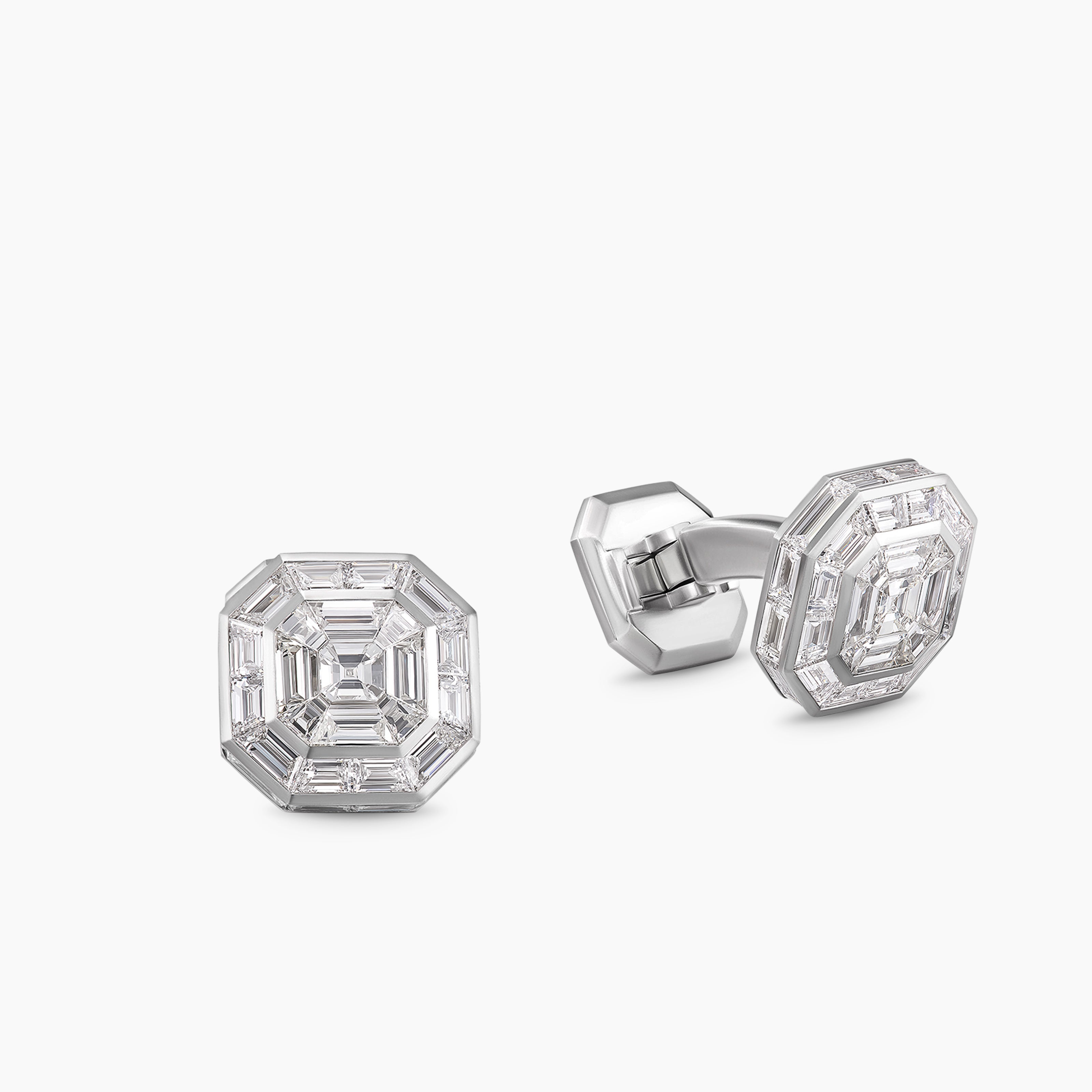 Mens Deco Cufflinks in Platinum with Diamonds