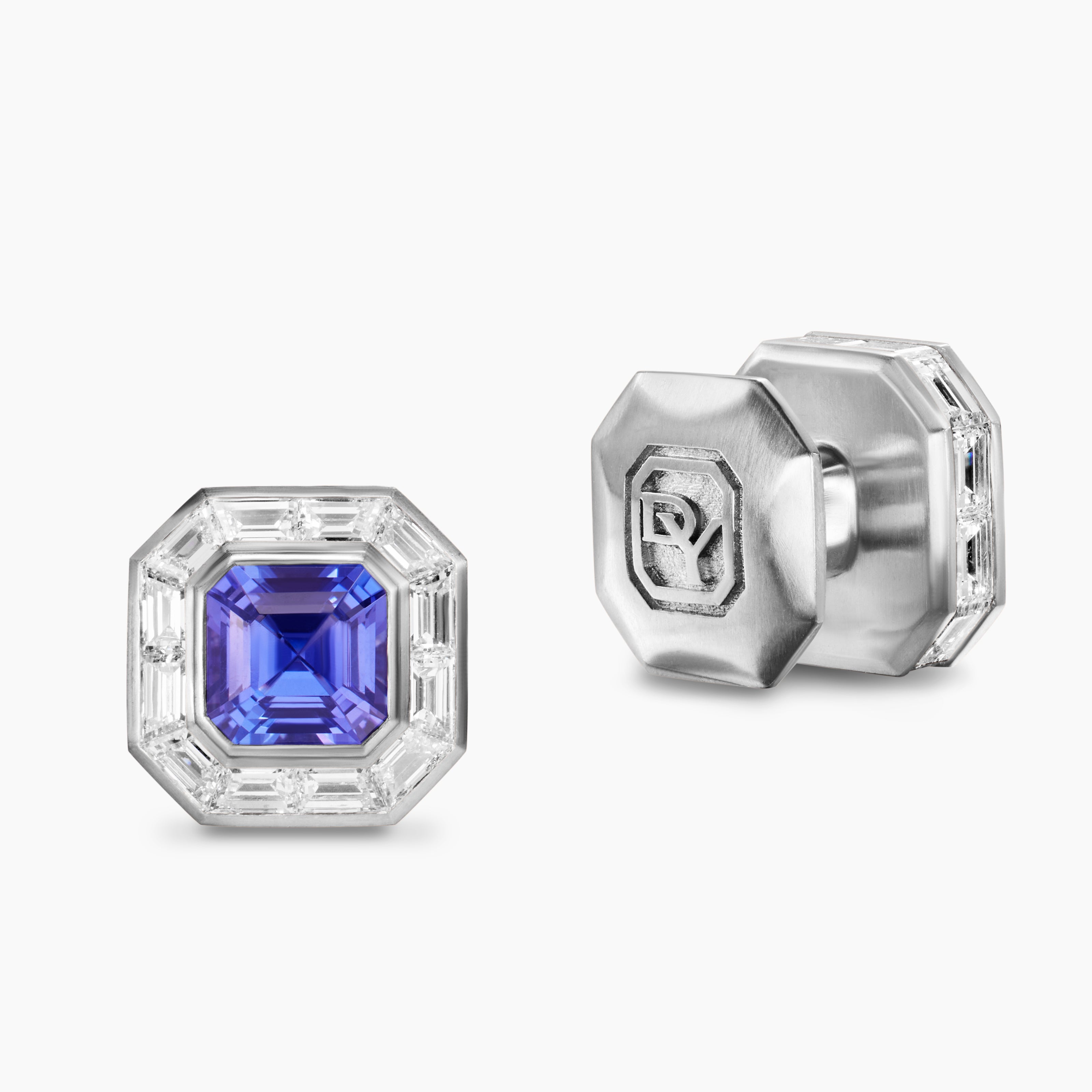Mens Deco Cufflinks in Platinum with Tanzanite and Diamonds