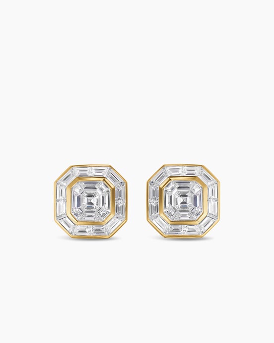 Deco Stud Earrings in Yellow Gold with Diamonds