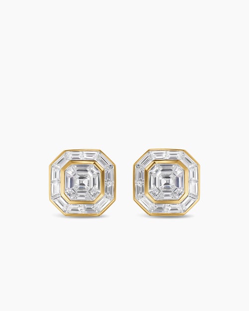 Mens Deco Stud Earrings in Yellow Gold with Diamonds