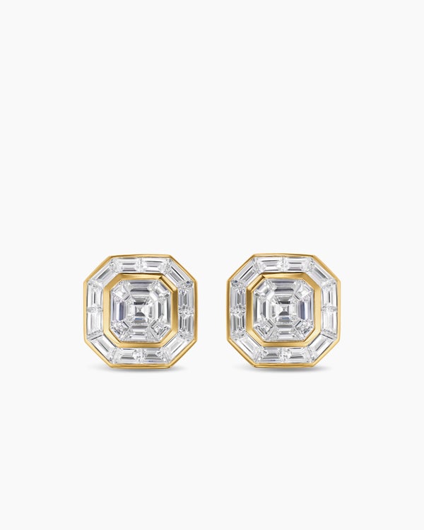 Deco Stud Earrings in Yellow Gold with Diamonds