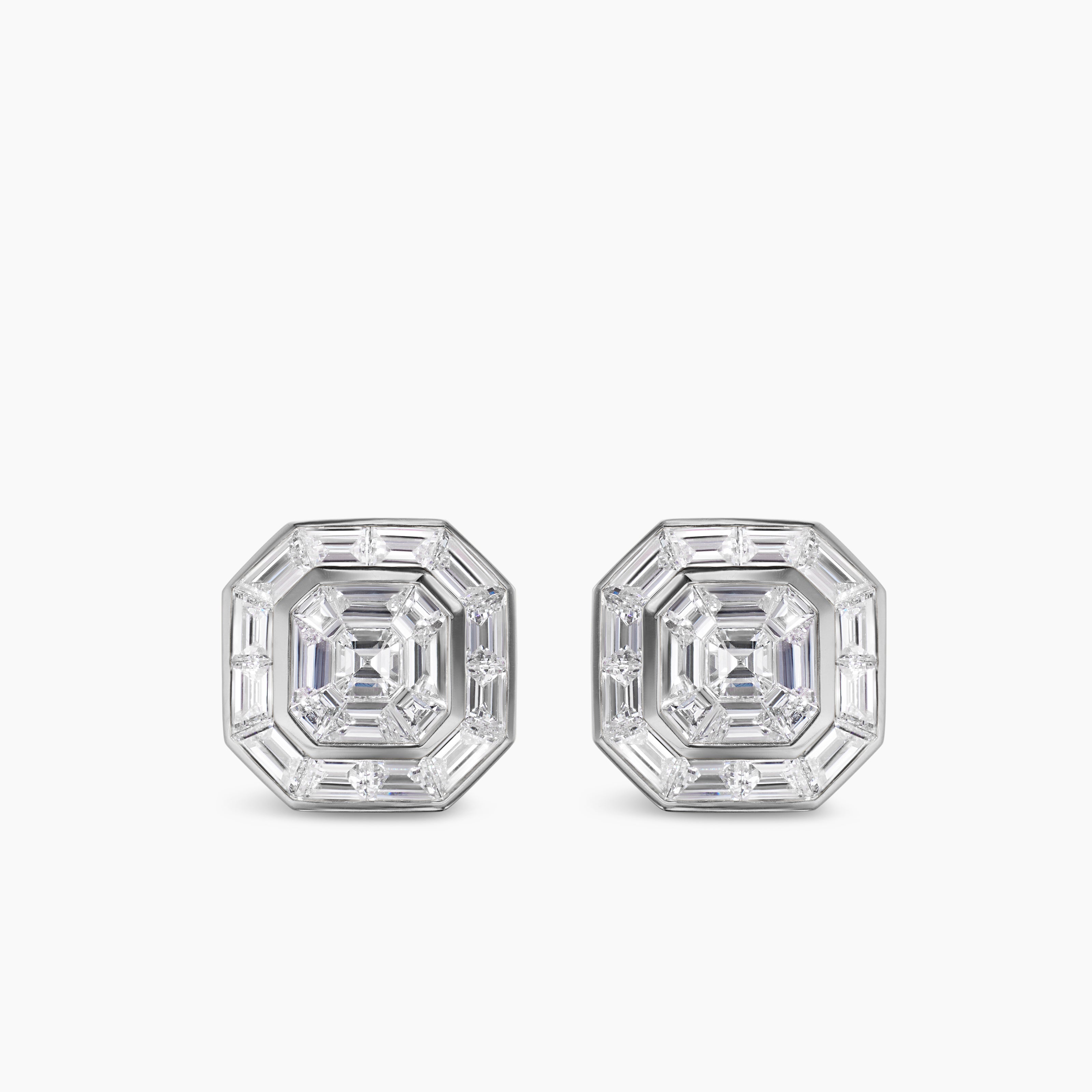 Mens Deco Stud Earrings in Platinum with Diamonds