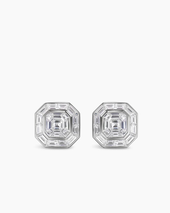 Deco Stud Earrings in Platinum with Diamonds