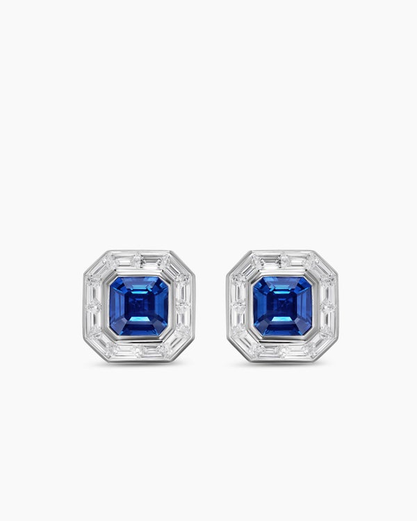 Deco Stud Earrings in Platinum with Sapphires and Diamonds