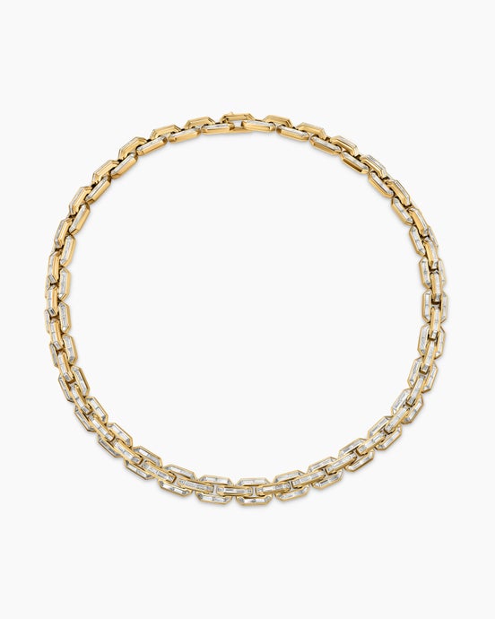 Deco Baguette Link Necklace in Yellow Gold with Diamonds