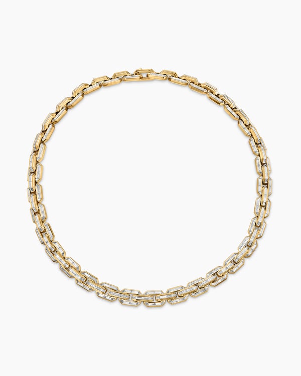 Deco Baguette Link Necklace in Yellow Gold with Diamonds
