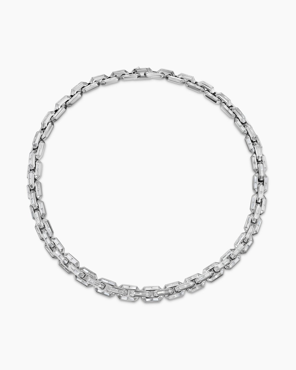 Mens Deco Baguette Link Necklace in Platinum with Diamonds