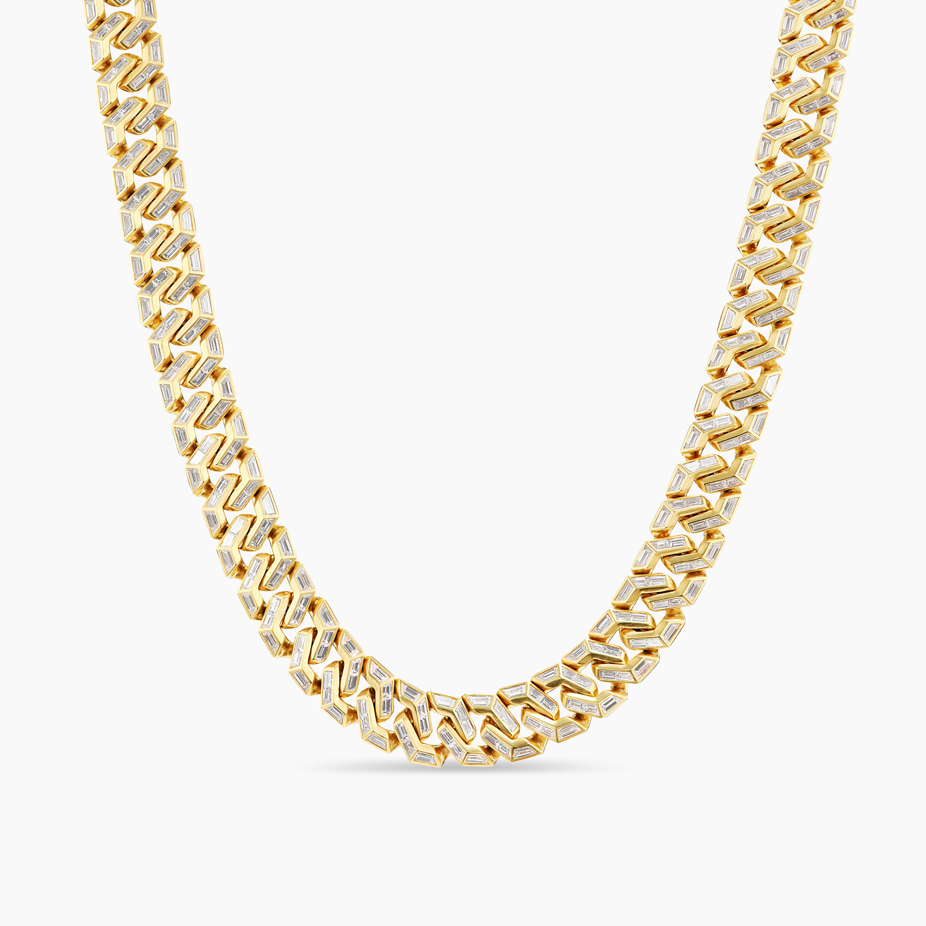 Collier Curb Chain angulaire en or jaune avec diamants hommes 