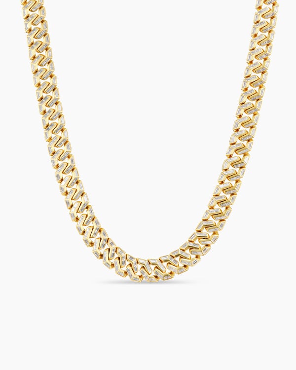 Angular Curb Chain Necklace in Yellow Gold with Diamonds