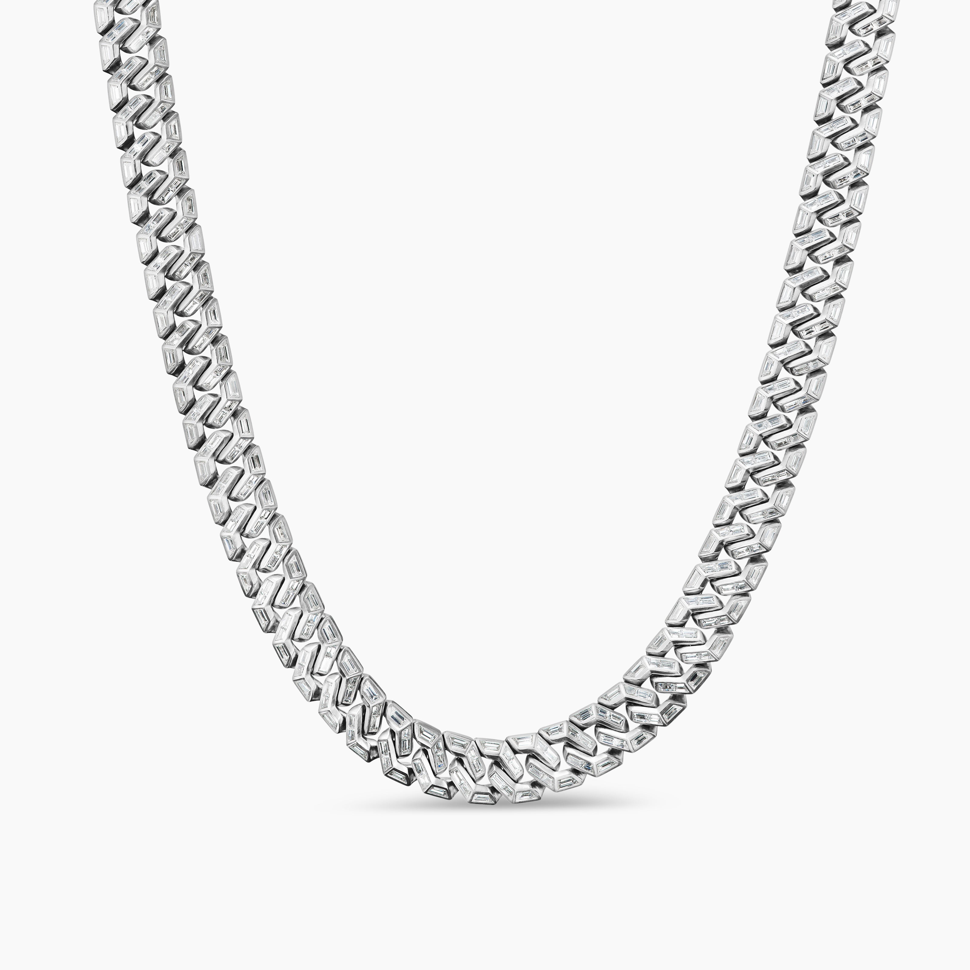 Mens Angular Curb Chain Necklace in Platinum with Diamonds