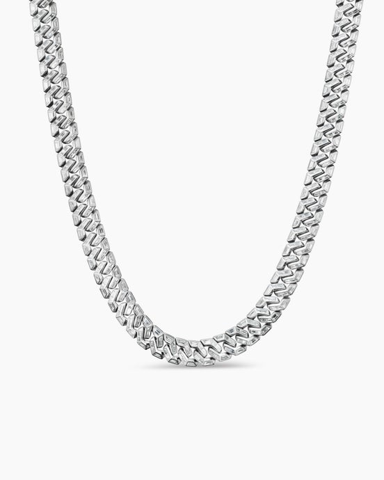 Angular Curb Chain Necklace in Platinum with Baguette Diamonds