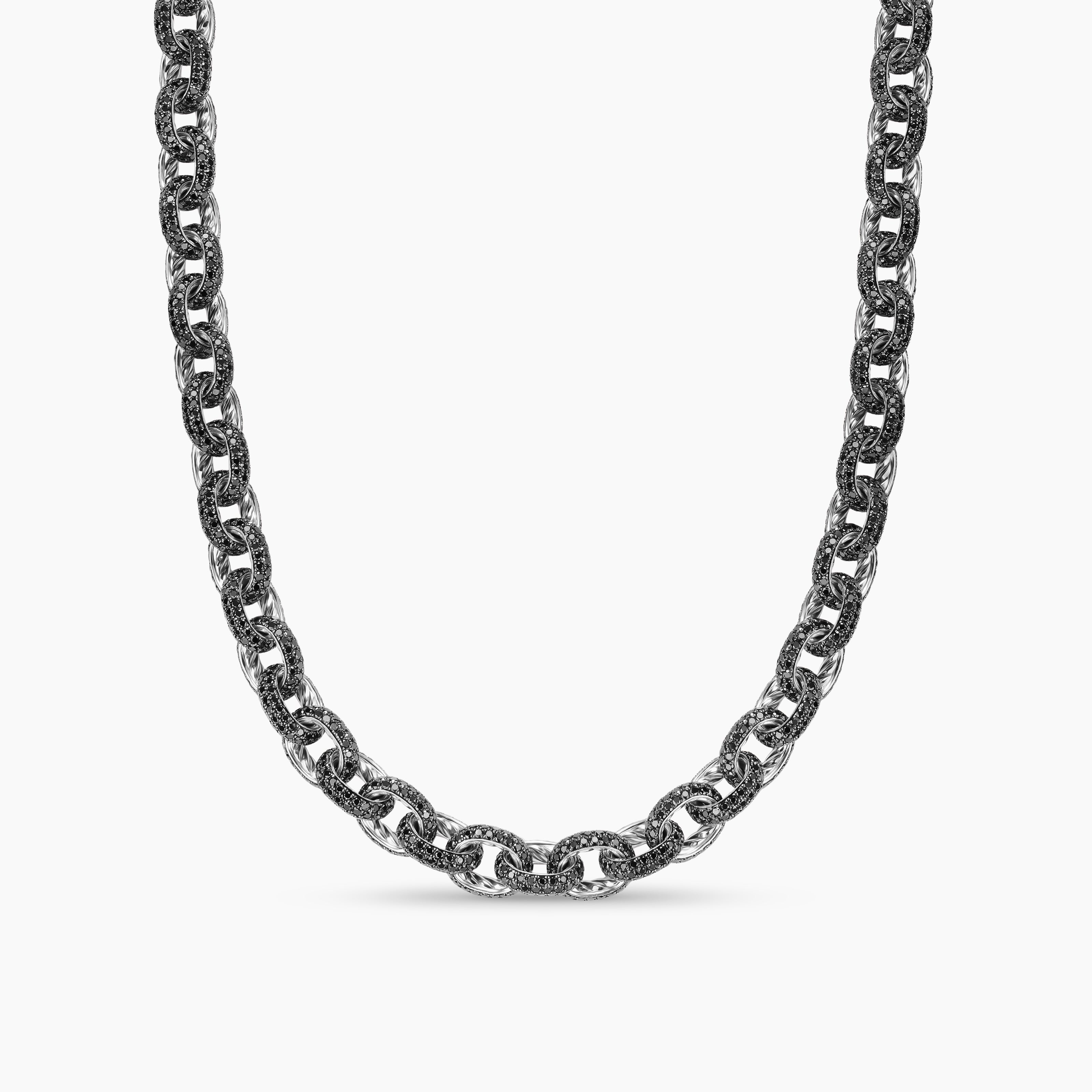 Mens Pav&eacute; Oval Link Necklace in White Gold