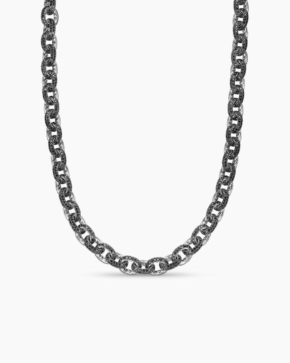 Mens Pavé Oval Link Necklace in White Gold