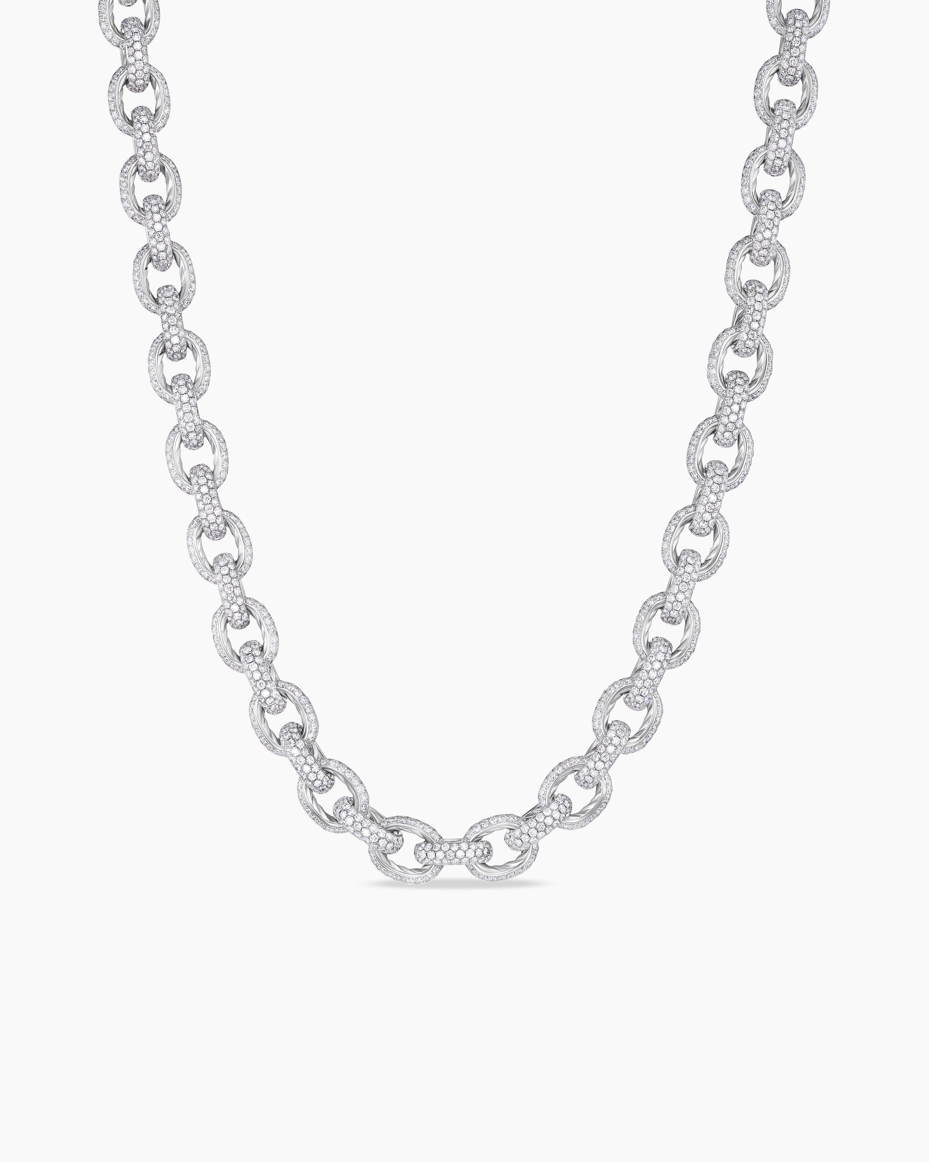 18kt white gold mini pavé diamond link necklace