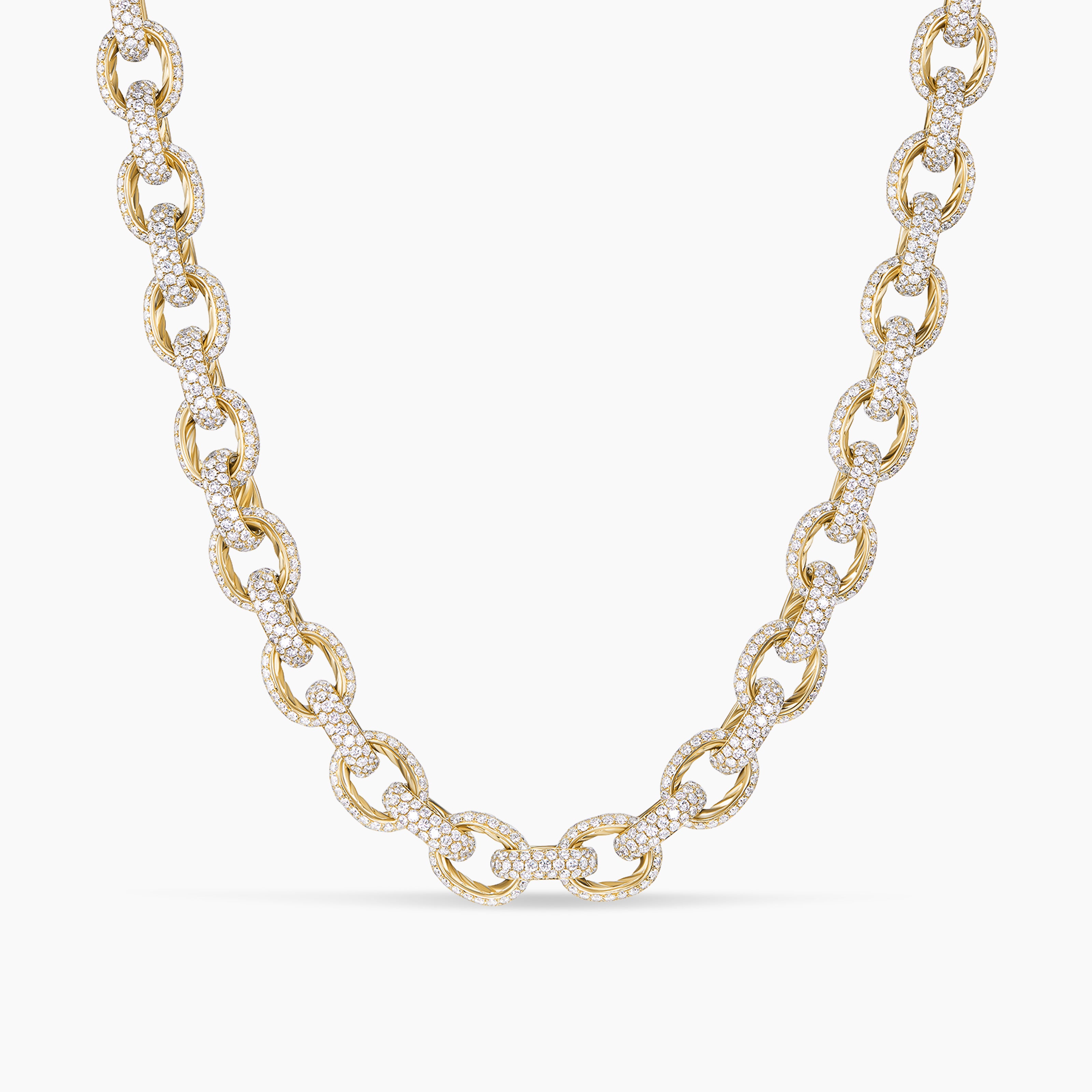 Pav&eacute; Oval Link Chain Necklace in Yellow Gold