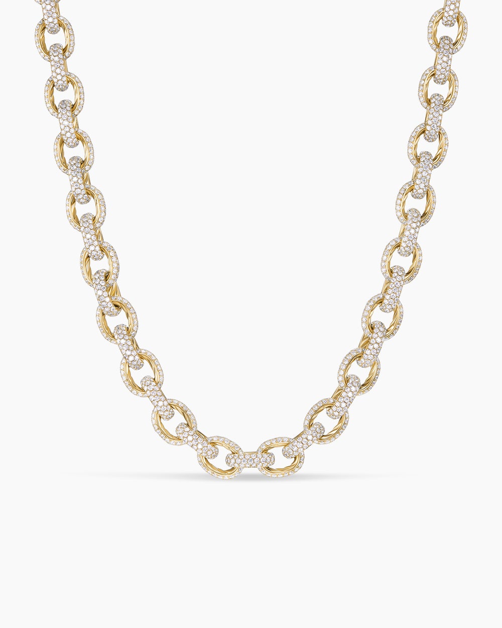 Mens Pavé Oval Link Chain Necklace in Yellow Gold