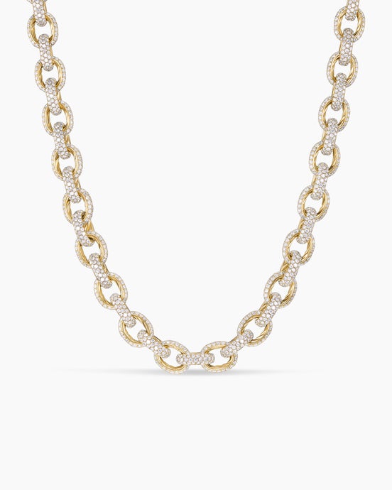 Pavé Oval Link Chain Necklace in Yellow Gold with Diamonds