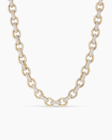 Pavé Oval Link Chain Necklace in 18K Yellow Gold