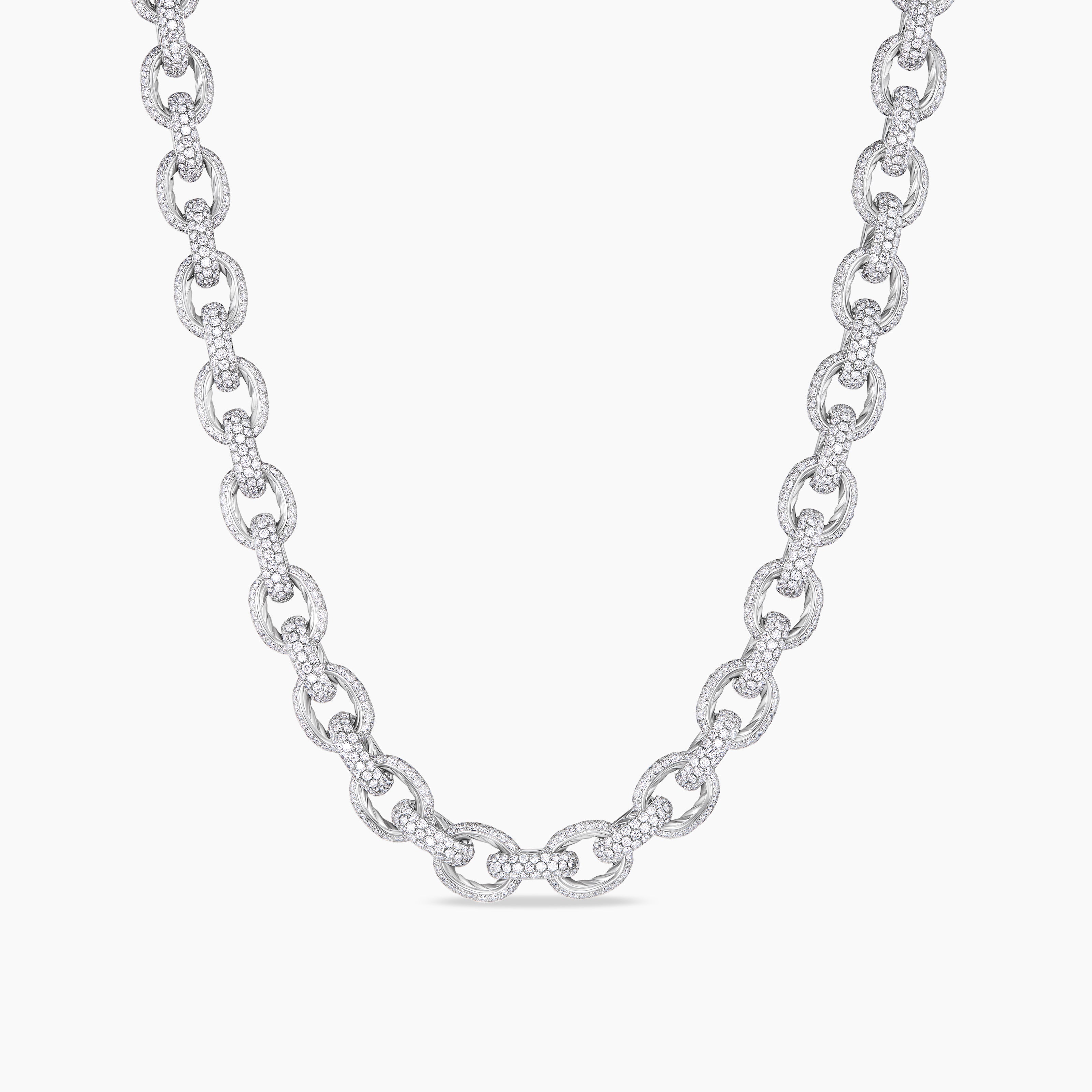 Mens Pav&eacute; Oval Link Necklace in White Gold