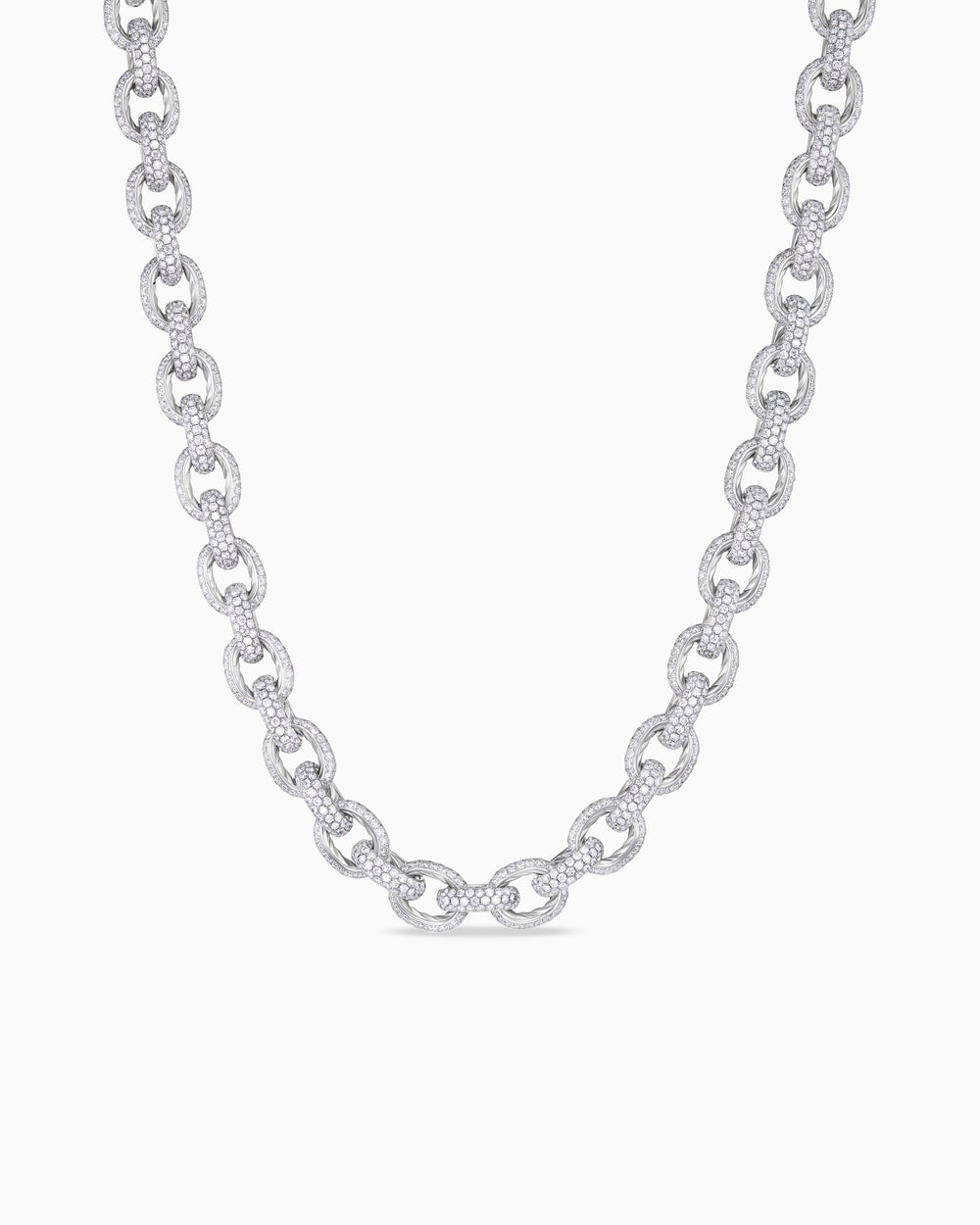 Mens Pavé Oval Link Necklace in White Gold