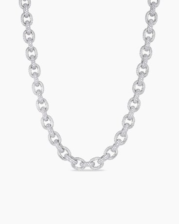 Pavé Oval Link Chain Necklace in White Gold with Diamonds