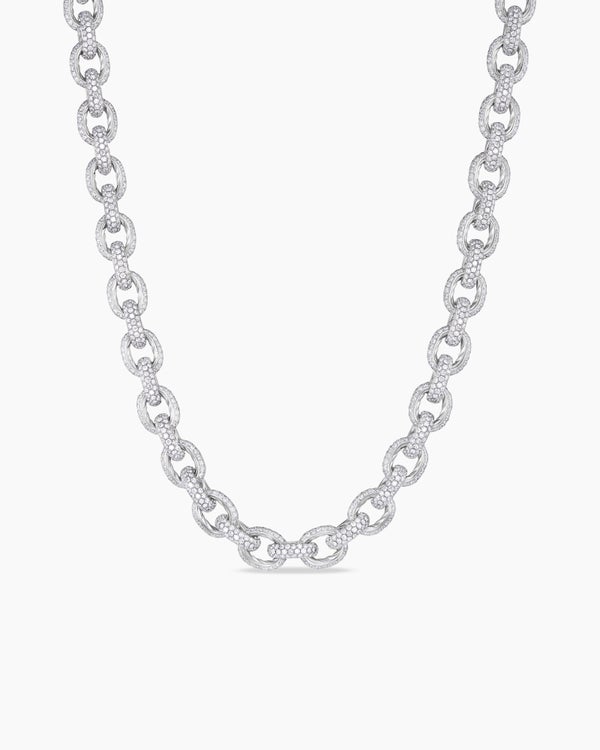 Pavé Oval Link Necklace in White Gold
