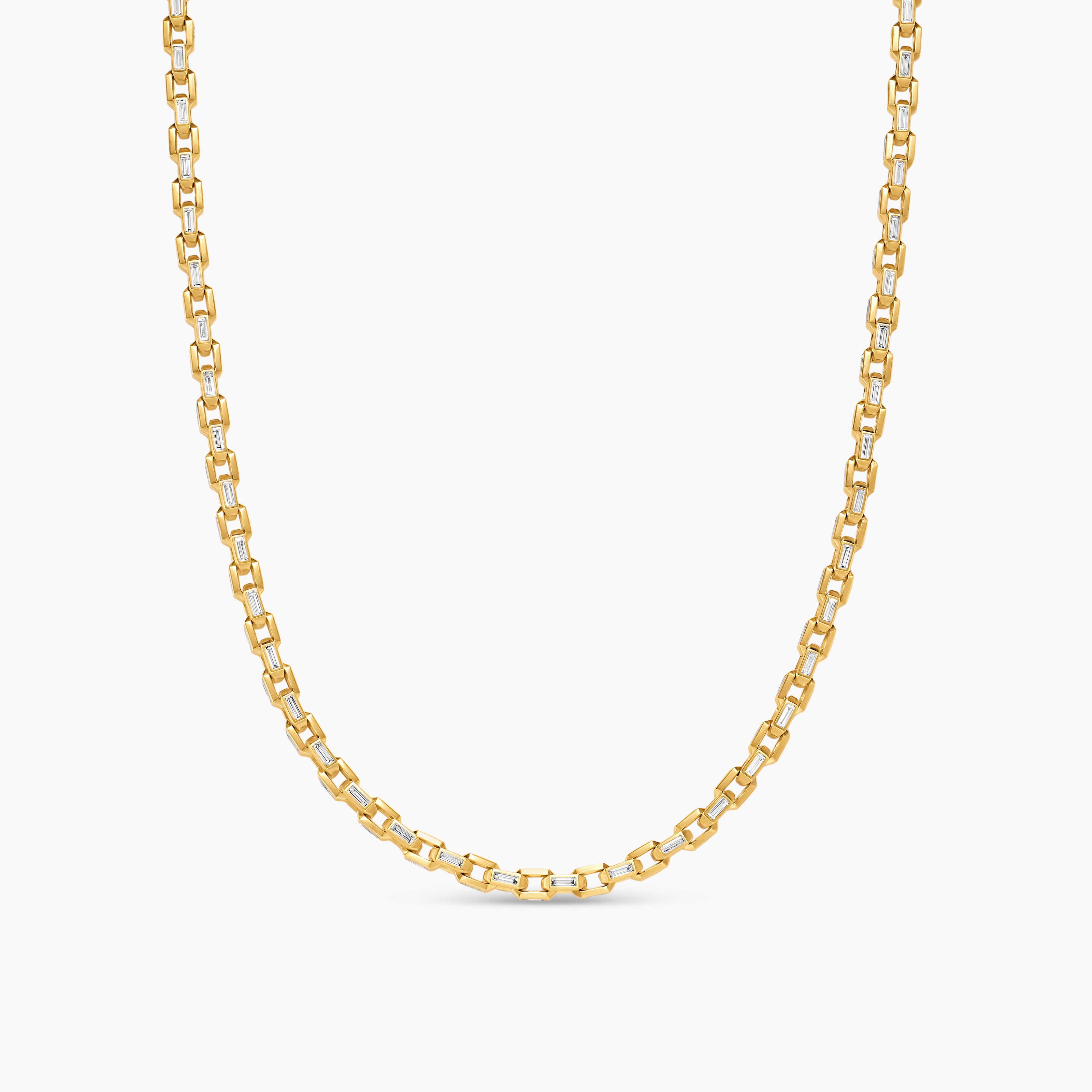 Mens Deco Chain Link Necklace in Yellow Gold with Diamonds